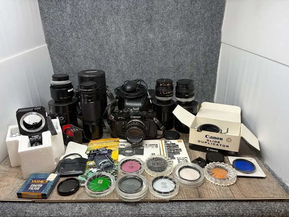 Vintage Canon FTb 35mm SLR Film Camera Bundle with Lenses, Bellows & Accessories